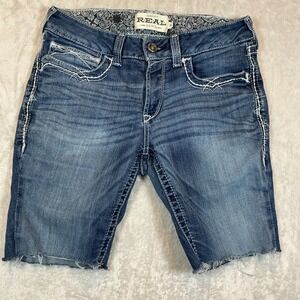 Ariat Real Denim‎ Womens 30R Blue Jean Shorts Frayed Raw Hem Distressed *flaw*